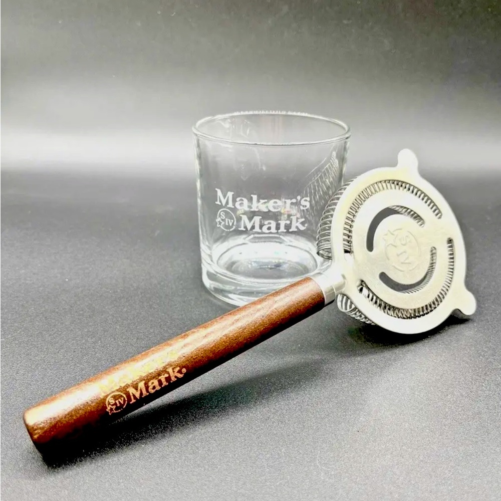 Makers Mark Cocktail Strainer Bonus Rock Glass